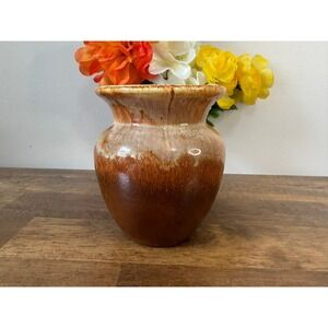 Vintage Royal Haeger USA Pottery Vase Brown Cream Drip Glaze Mid Century